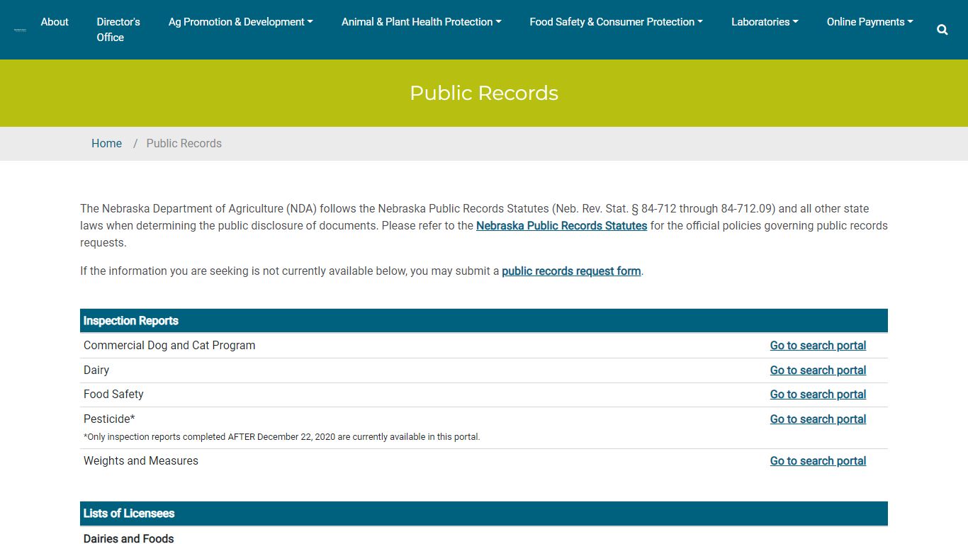 Public Records | Nebraska Department of Agriculture